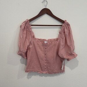 Abound Dusty Rose Smocked Puff Sleeve Top